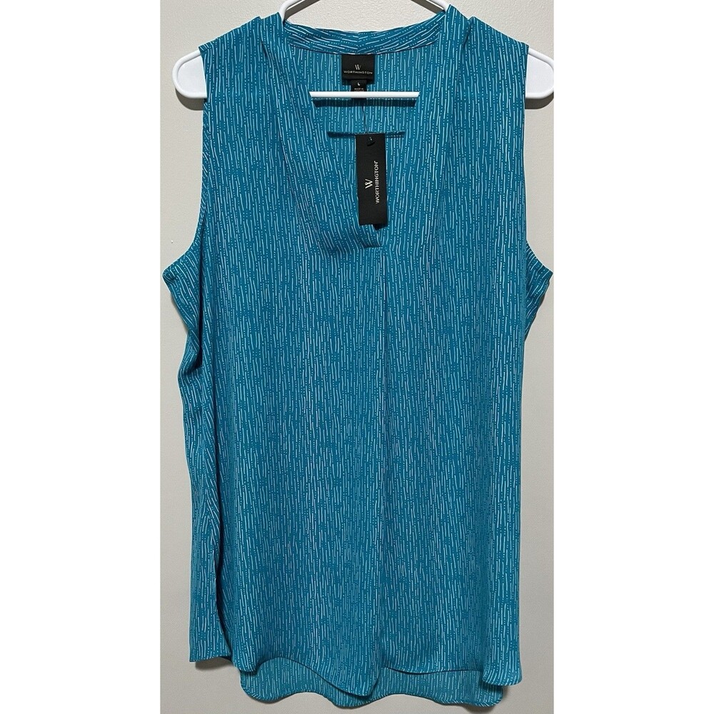 Worthington teal sleeveless blouse Size L